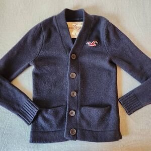 Hollister small dark navy blue button-up cardigan sweater wool preppy womens